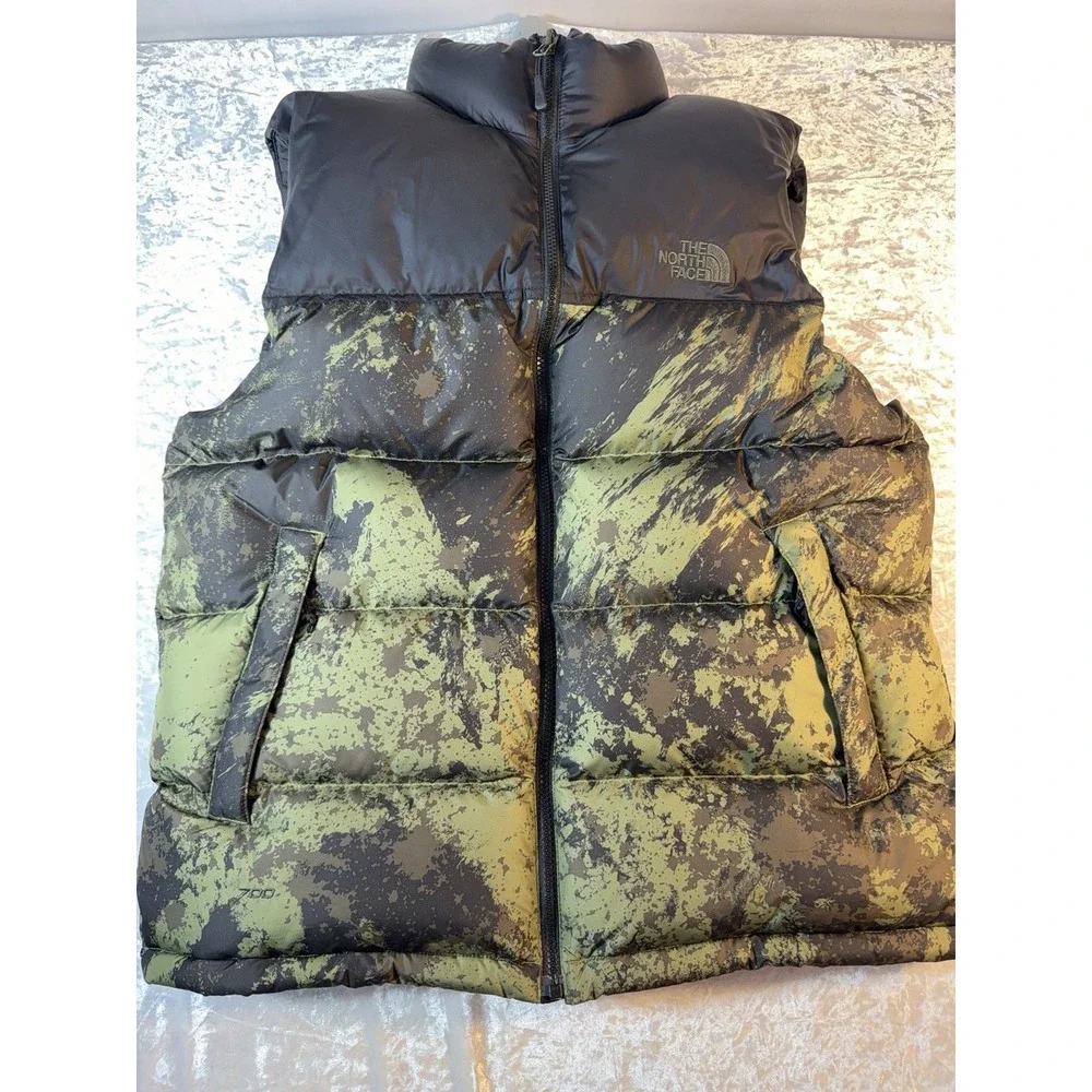 The North Face Nuptse 700 Down Vest Mens L Green Camo Puffer NF00C760